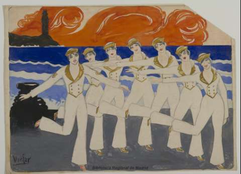 Dibujo preparatorio para cartel publicitario de espectáculo marinero